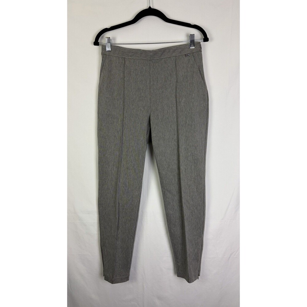 St. John Bird's Eye side-zip pull on pants Gray Melange Gray Pleated Size 8 EUC